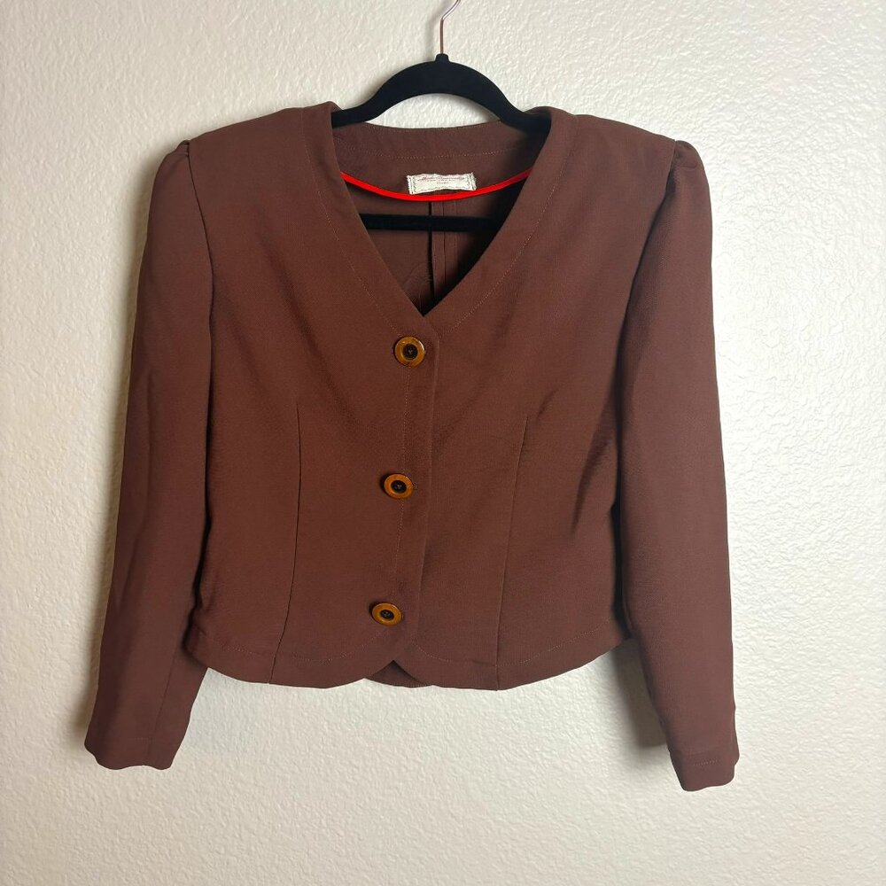 Vintage 80s Brown Shoulder Padded Blazer - Small